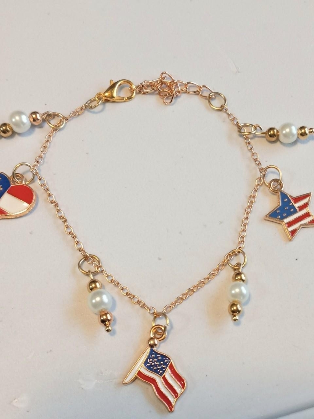 Patriotic Gold-Tone American Flag Charm Bracelet - Gold